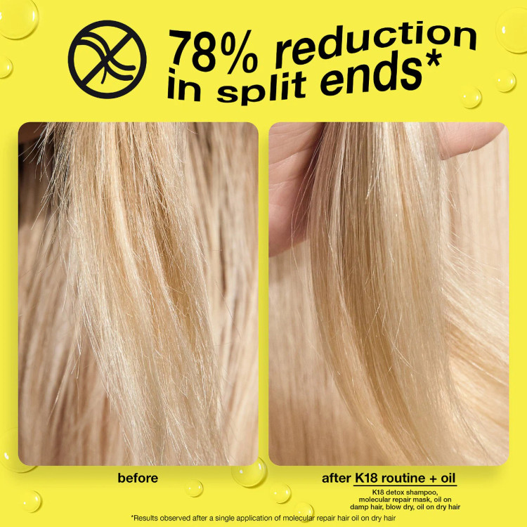 تاثیر روغن مو ترمیم کننده موهای آسیب دیده K18